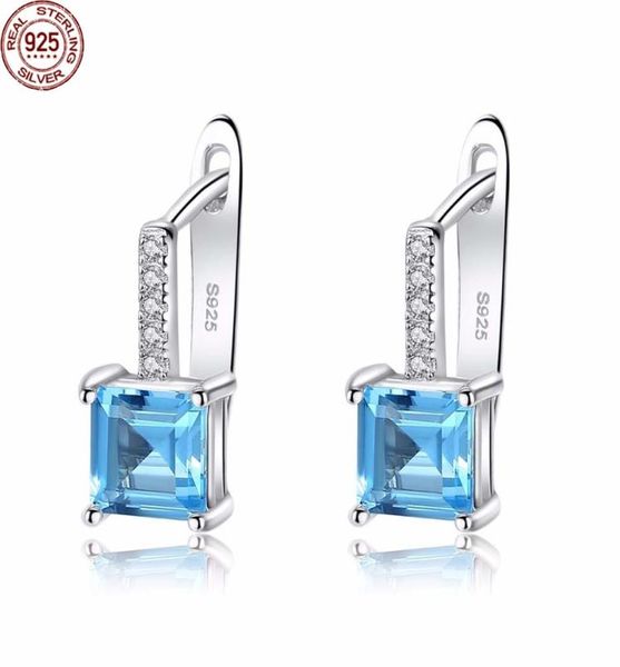 Pendientes de tuerca con piedras preciosas de topacio azul cielo para mujer, joyería entera de plata de ley 925 sólida, regalo de boda Se9108 para Wome1224933