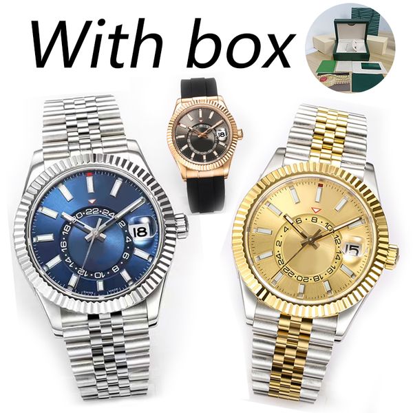 SKY DHgate reloj para hombre de lujo automático 42 mm Relojes aire función de doble rotación fecha 904L acero inoxidable zafiro impermeable con caja de cerveza de raíz Relojes de pulsera