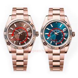 Sky Dweller Reloj para hombre con esfera de oro rosa Reloj de pulsera con movimiento automático Calendario de zafiro Reloj de 42 mm Relojes de pulsera de lujo inoxidable Montre de Luxe Orologio 2023