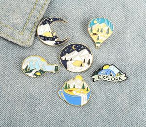 Sky Mountain Vorm Legering Broches Koffie Maan Verkennen Camping Model Pins Ballon Cirkel Rugzak Hoed Badge Sieraden Hele Acces271G1319266