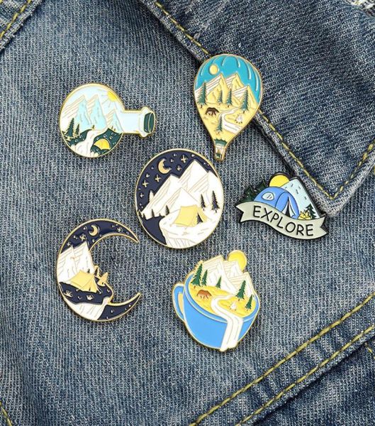 Ciel montagne forme alliage broches café lune explorer Camping modèle broches ballon cercle sac à dos chapeau Badge bijoux entier Acces7088565