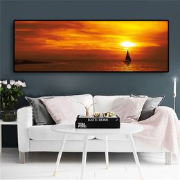 Ciel couchers de soleil bateau mer paysage naturel affiches et impressions peinture toile Art scandinave mur Art photo pour salon chambre