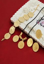 Sky Talent Bao Gold Coin Sieraden Sets Ethiopische portret Coin Set ketting Hanger oorbellen ringarmband maat zwarte touwketen3422441