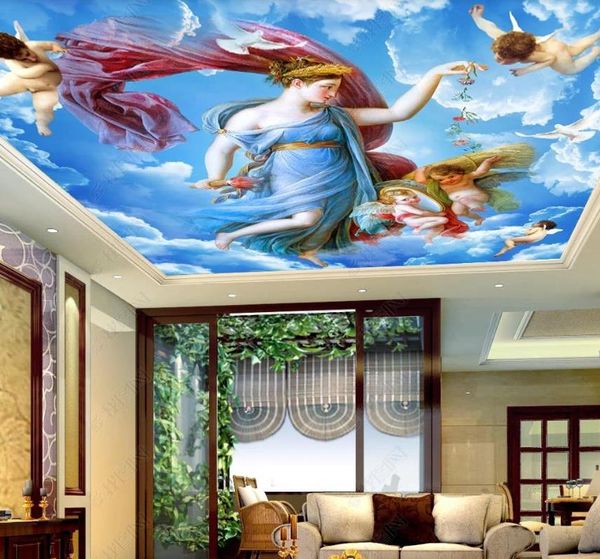 ciel blanc nuages ​​3d plafond peint peint mural pour le salon chambre à coucher de maison de décoration de maison plafonds mural autocollant papier peint 3d peintures murales
