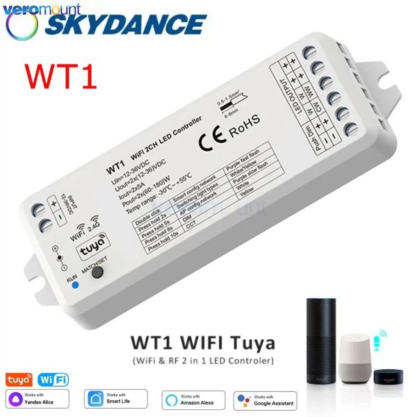 Skydance WT1 Tuya Smart LED Dimmer 12V 24V DC 2.4G RF Wifi Touch Controlador de voz remoto para CCT Single LED LED