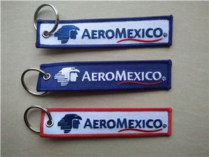 Aero Mexico Airlines Aeromexico Stof Borduurwerk Keychain gemaakt door Twill + Ring met Merrow Grens Accepteer Custom 13x2.8cm 100pcs lot