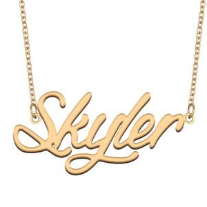 Skyler nom collier personnalisé plaque signalétique pendentif pour femmes filles cadeau d'anniversaire enfants meilleurs amis bijoux en acier inoxydable plaqué or 18 carats