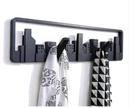 Skyline Design Decoratieve multi -wand gemonteerde haak met 5 flipdown haken muurdecor kledinghanger voor opbergde toets paraplu Y24071359