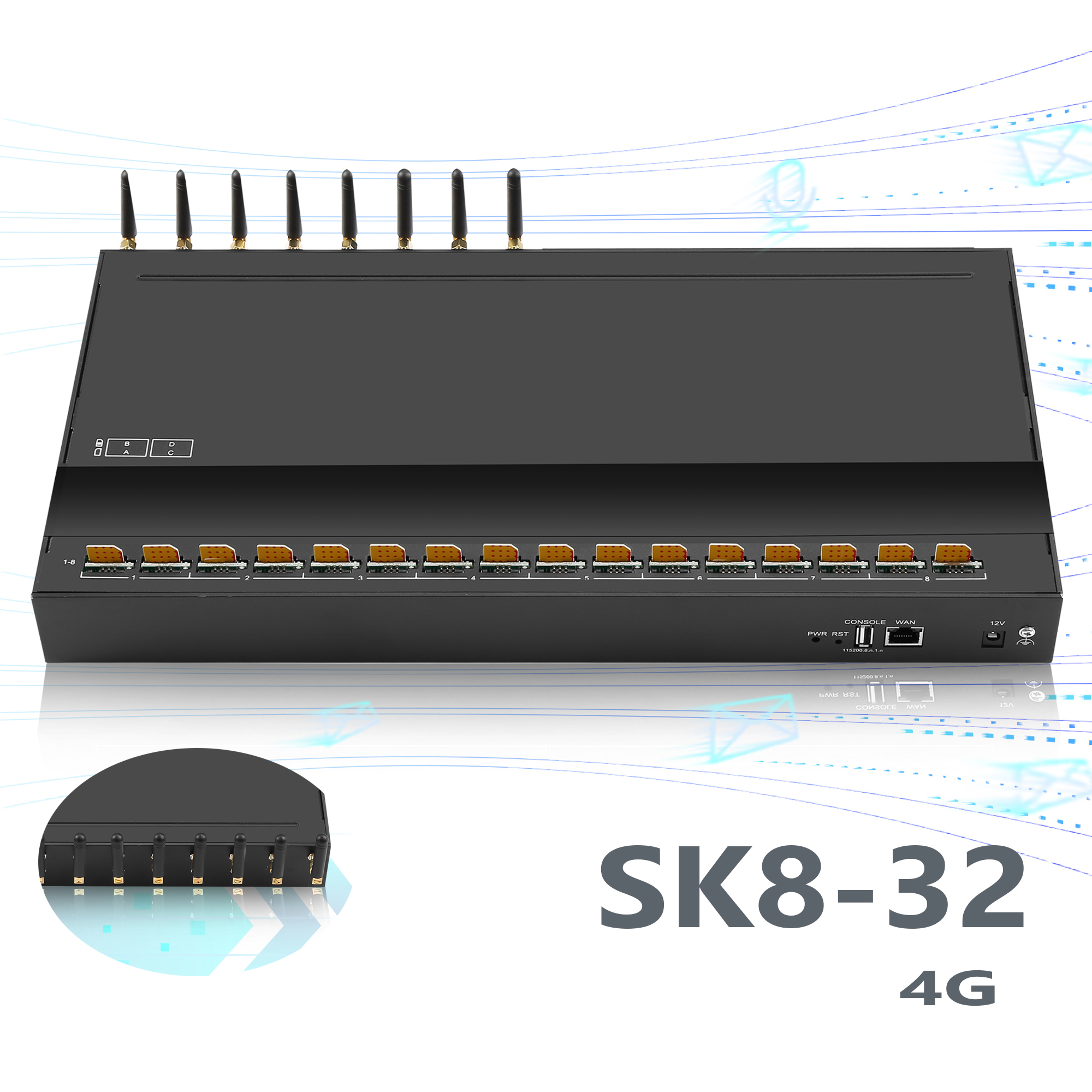  wholesale Skyline SMS Gateway sk 8 puertos módem sms Productos Voip API HTTP SMPP conectar 8 puertos 32 tarjeta sim envío directo de sms GSM sim box