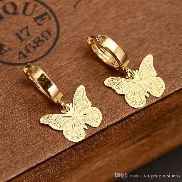 Pendientes skytalenbao de marca, pendientes de oro amarillo fino sólido de 18k GF, pendiente con dije de mariposa de lujo, joyería de moda de oro para mujer y niña, regalo bonito