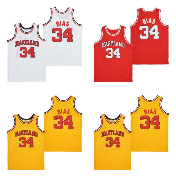 SL 34 LEN BIAS Maryland Movie College Basketball Jersey blanc rouge jaune taille s-xxl