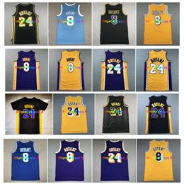 Sl 8 24 Bryant Basketball Jersey Bean The Mamba Mitch Ness Purple Black Jaune Taille S-XXL