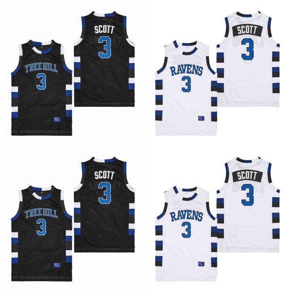 Sl Lucas Scott # 3 One Tree Hill Ravens Movie College Basketball Jersey White Black Taille S-XXL