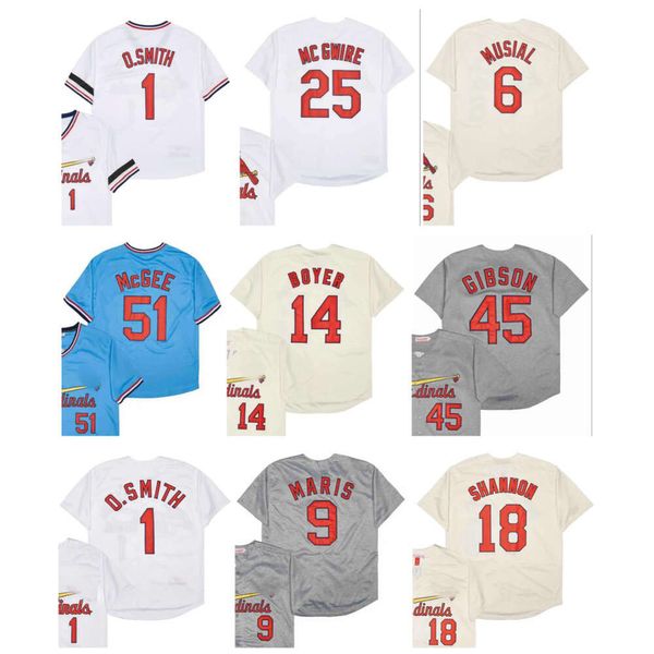 Sl Mitch et Ness Trowback St. 1 Ozzie Smith Baseball Jersey 45 Bob Gibson Cooperstown 6 Stan Musial 9 Roger Maris 14 Ken Boyer 18 Mike