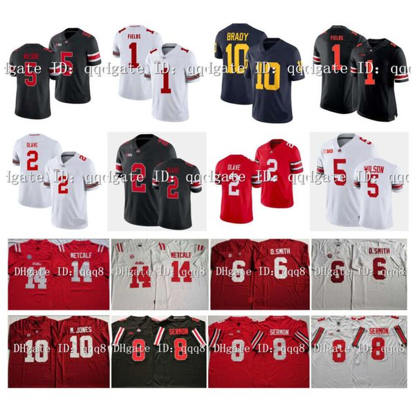 SL Red Ole Miss Rebels Jersey de fútbol D.K.Metcalf Alabama Crimson Tide Devonta Smith Tom Brady Jones Ohio Estado Buckeyes Sermón Chris Olave