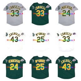 SL Rickey Henderson Jersey de béisbol A de 1989 Mark 25 McGwire Jose Canseco Dennis Eckersley Dave Stewart Carney Lansford Size S-4XL