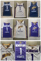 SL Victor Wembanyama Mets 92 Jersey Basketball Jerseys Blanc Bleu Purple Taille S-XXL