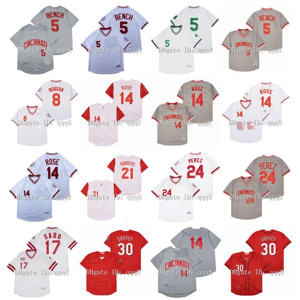 Sl Vintage Cincinnati Pete Rose Jersey Joe Morgan Ken Griffey Jr Johnny Bench Barry Larkin Chris Sabo Dave Deion Sanders Perez Concepción Retro