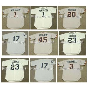 Sl vintage Detroit 1 Lou Whitaker Jerseys Tigers 20 Mark Fidrych 6 Al Kaline 23 Kirk Gibson Alan Trammell 45 CECIL FLIELDER 8 Ron Leflore rétro