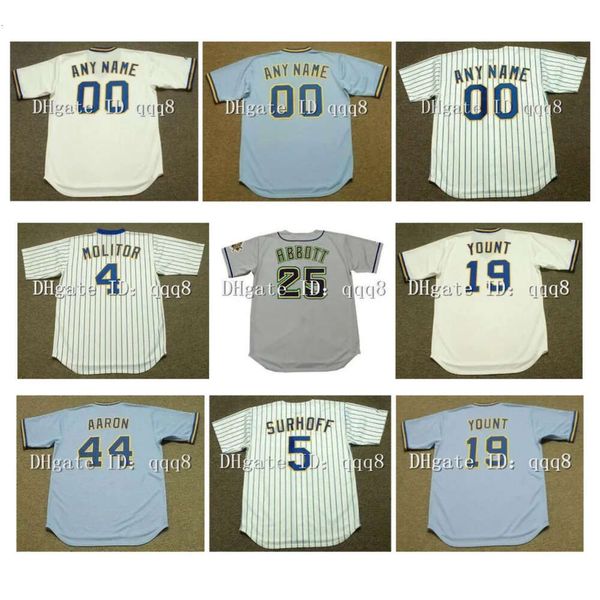 SL Vintage Milwaukee Jerseys Hank Aaron Christian Yelich John Jaha Hideo Nomo Robin Yount Eric Thames Vuckovich Paul Molitor Béisbol retro