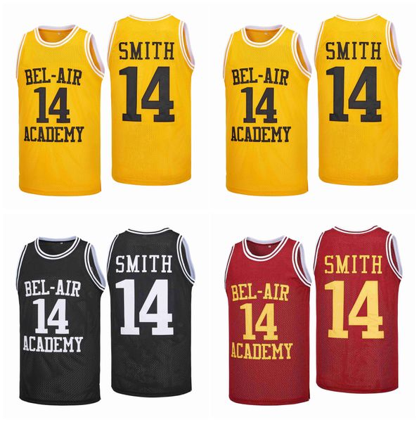 SL Will Smith # 14 le maillot de basket-ball du film Fresh Prince of Bel Air Academy noir jaune rouge taille S-XXL