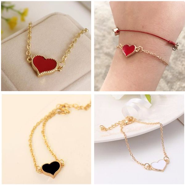 Bracelets charmants en forme de cœur rouge pour femmes et filles, couleur or, en métal, bijoux de déclaration, vente en gros