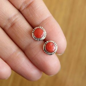 SL057 Tibetaanse sieraden 925 Sterling Zilver Ingelegde Natuurlijke Coral Steen 9mm Ronde Stud Oorbellen Nepal Indian Vrouwen Oorbellen