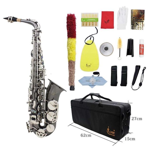 SLADE Saxophone Alto professionnel E corps de Tube en laiton plat sculpté bouton de coquille d'ormeau plaqué avec tuyau à vent en Nickel noir Eb Fashion Saxe