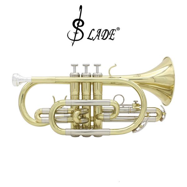 SLADE B Cornet Plat Trompette Courte Corps en Tube en Laiton Or Laque Argent Double Couleur Palm Poche Mini Trois Tons Instruments de Musique Mode