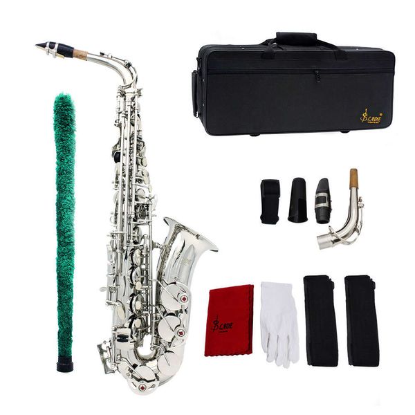 SLADE Saxophones Alto E-flat Sax Silver Professionnel avec coques blanches sculptées pour les débutants pour jouer du Saxophone Adulte Eb Fashion Saxe