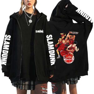 Slam sweats à capuche masculine Sakuragi Hanamichi Imprimer des vestes anime engelue zip up up sweat lâche de streetwear zipup manteau