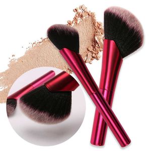 Pinceaux de maquillage inclinés Rose Rouge Poignée en aluminium Brosse Fond de teint lisse Contour Pinceaux cosmétiques Blush Brush Outil de beauté Brocha Para Rubor