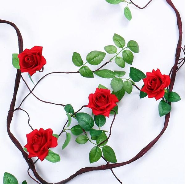 Fleurs artificielles à claquer, vigne de rose moussante de 3 mètres de long en mousse de polystyrène, rotin rose pour décorations de mariage