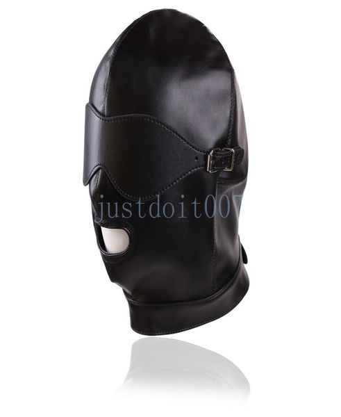 Esclave fétichiste contraintes masque pour les yeux tête capuche couvre-chef bandeau bouche ouverte Laceup BDSM jeux de sexe jouet E945699229