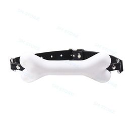 Bondage Slave Harness Retriant Roleplay Big White Silicone Dog Bone Mouth Gag # T89