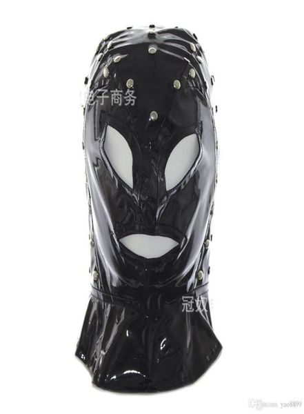 Máscara con capucha de esclavo, máscaras faciales de charol negro brillante, producto sexual para juegos sexuales para adultos 3491249