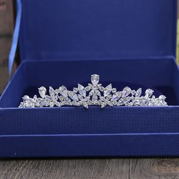 SLBRIDAL magnifique diadème de mariage en Zircon cubique CZ bandeau de mariée reine princesse concours de fête couronne demoiselles d'honneur femmes bijoux 240301