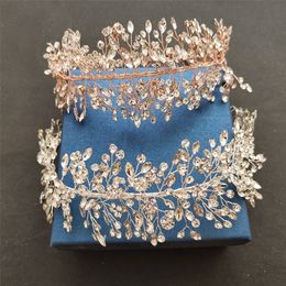 SLBRIDAL Handgemaakte 3 Kleuren Crystal s Bruids Tiara Hoofdband Bruiloft Kroon Haaraccessoires Bruidsmeisje Sieraden 220217