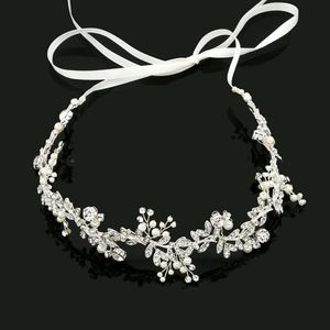 SLBRIDAL cinta hecha a mano aleación diamantes de imitación con alambre cristales perlas flor hoja diadema de boda enredadera para el cabello accesorios para el cabello W0246t