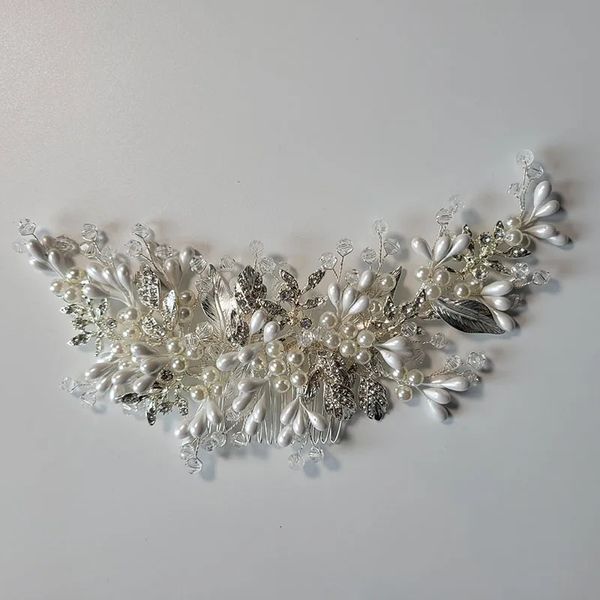 SLBRIDAL – peigne à cheveux longs en cristal filaire, fait à la main, feuille de fleur, accessoire de bandeau de mariée, bijoux 240311