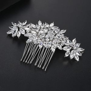 SLBRIDAL Luxe Trendy Griffenzetting Zirconia Bruids Haarkam Bruiloft Hoofddeksels Vrouwen Meisjes Sieraden Haaraccessoires 240102