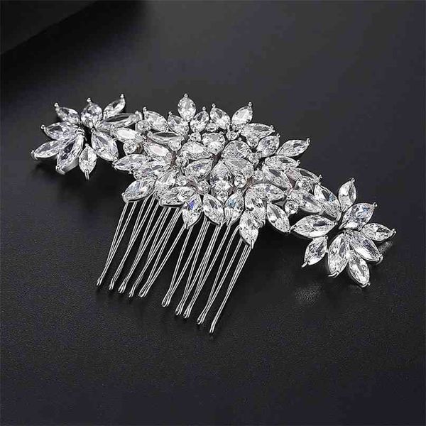 SLBRIDAL De Luxe À La Mode Prong Réglage Cubique Zircone Peigne De Cheveux De Mariée Coiffes De Mariage Femmes Filles Bijoux Accessoires 210707