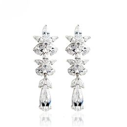 SLBRIDAL – boucles d'oreilles lustre en zircone cubique, réglage pavé, pendantes de mariage, CZ pour femmes et filles, bijoux quotidiens à la mode, 240401