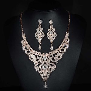 SLBRIDAL – ensemble de bijoux de mariage avec strass et cristaux, or Rose, collier de mariée, boucles d'oreilles, ensembles de bijoux de fête pour femmes, H1022