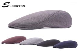 SLECKTON Fedora casquette plate casquette à visière décontracté coton béret rétro avant chapeau solide gavroche hommes chapeaux bérets Gatsby Baker Boy11997480