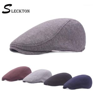 Slockton Fedora platte dop piek pet casual katoen baret retro voorwaartse hoed solide krantenjongen heren petten baretten gatsby baker boy1