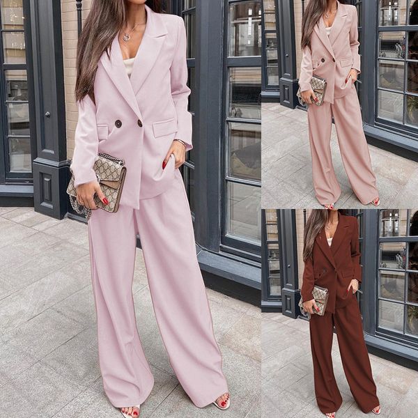 Conjunto de traje profesional elegante y chic para mujer en colores sólidos café rosa albaricoque ideal para la oficina y uso casual