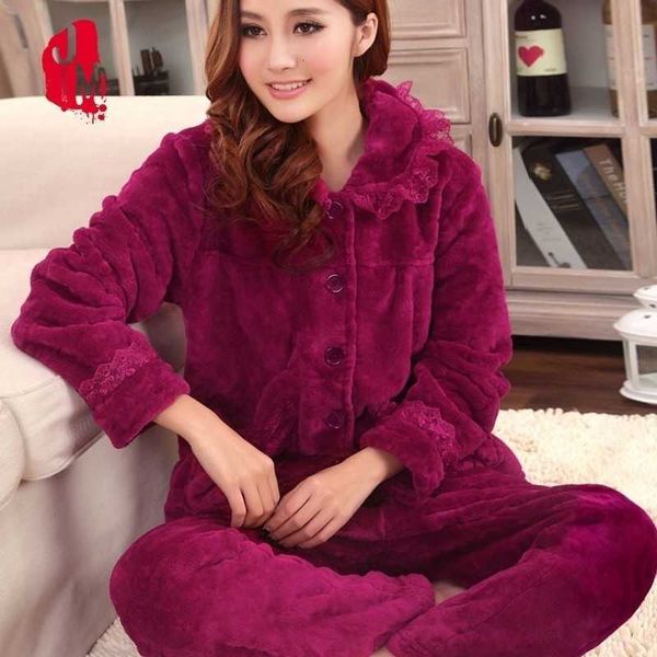 Sommeil Automne Pyjamas Femmes Hiver Corail Velours À Manches Longues Femme Pyjama Ensembles Épais Chaud Sexy Pyjamas XXL Pyjama Femme Homewear SH190905