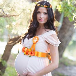 Sleep Lounge 5 piezas Little Cutie Citrus Maternity Sash Set Mom to be Flower Belt Decoración Orange Clementine Wreath Tocado Po Prop Gift 230320