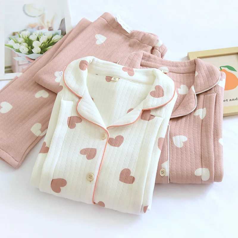 Sleep Lounge Air Cotton maternity clothing maternity pajamas womens lapel design autumn and winter pajamas love print care clothing d240516